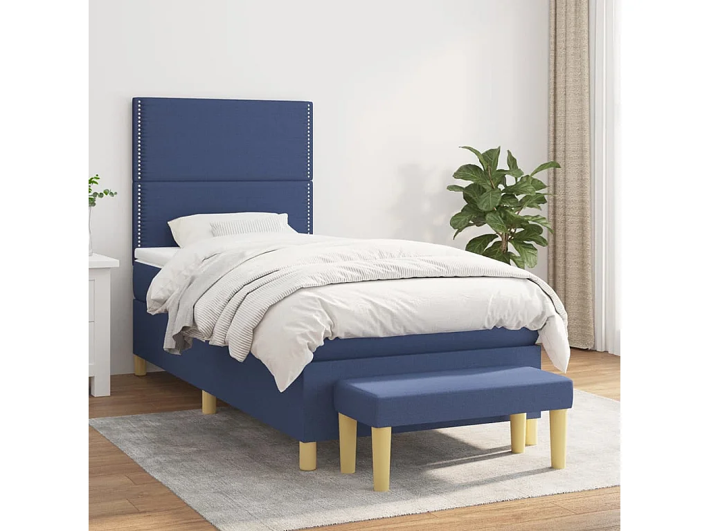 Lit à sommier tapissier avec matelas Bleu 90x190 cm Tissu