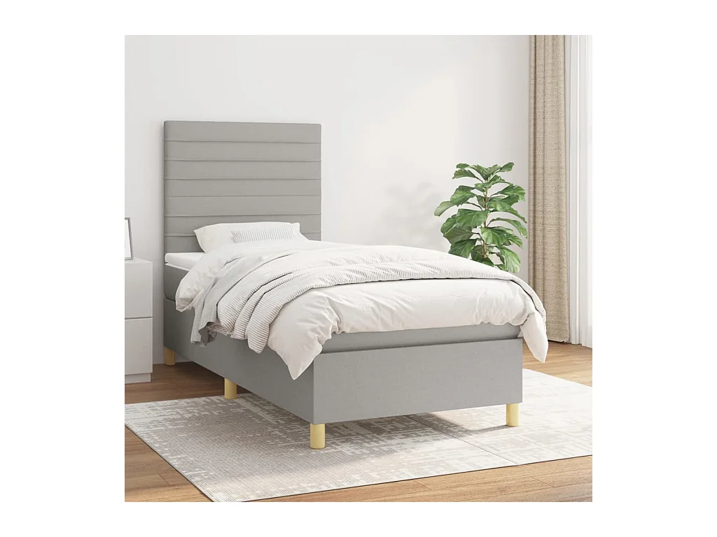 Lit à sommier tapissier et matelas Gris clair 90x190 cm Tissu