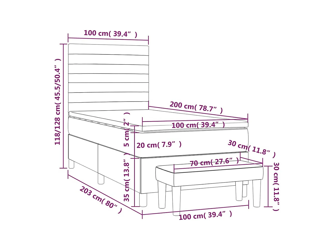 Lit à sommier tapissier avec matelas Gris foncé 100x200 cm