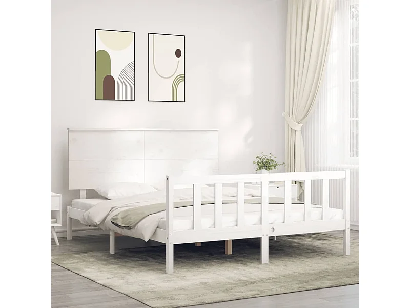 Estrutura de cama King Size com cabeceira madeira maciça branco