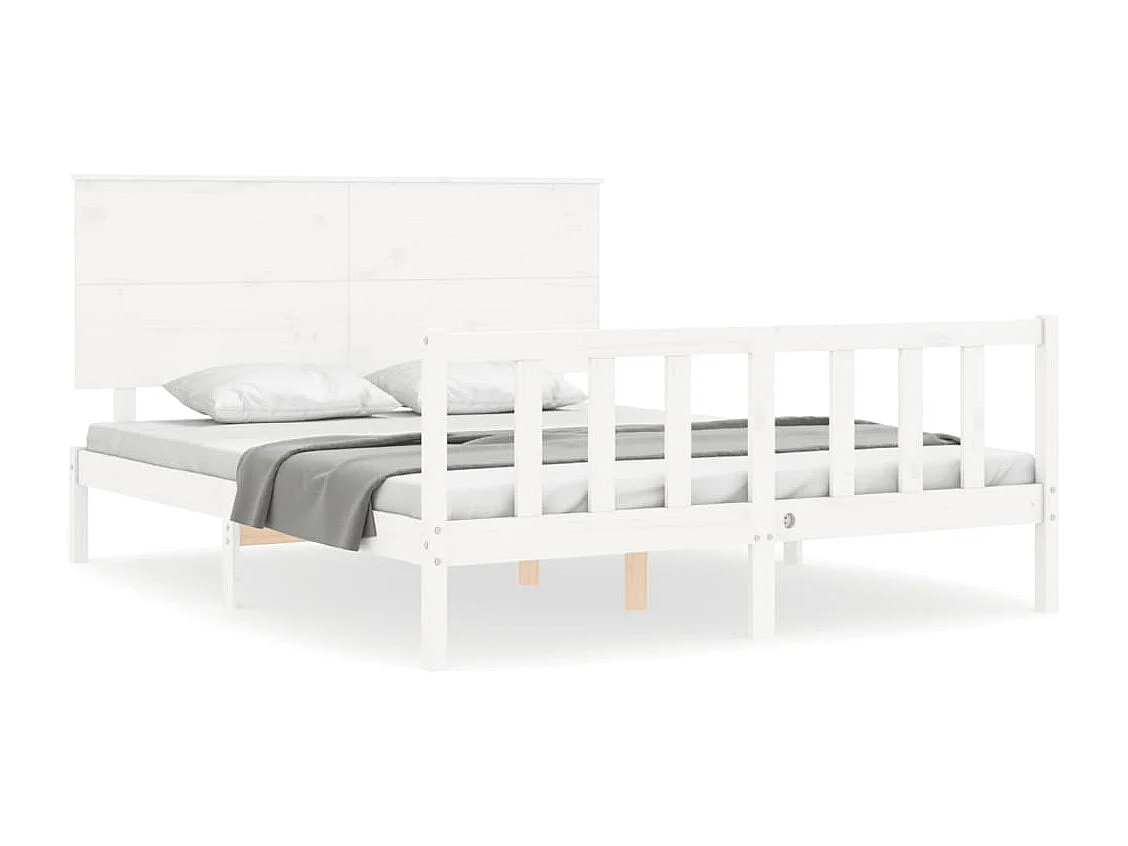 Estrutura de cama King Size com cabeceira madeira maciça branco
