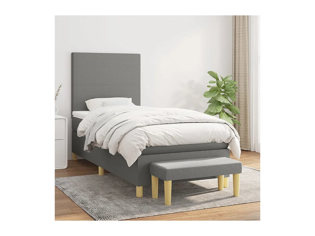 Boxspring met matras stof donkergrijs 90x190 cm