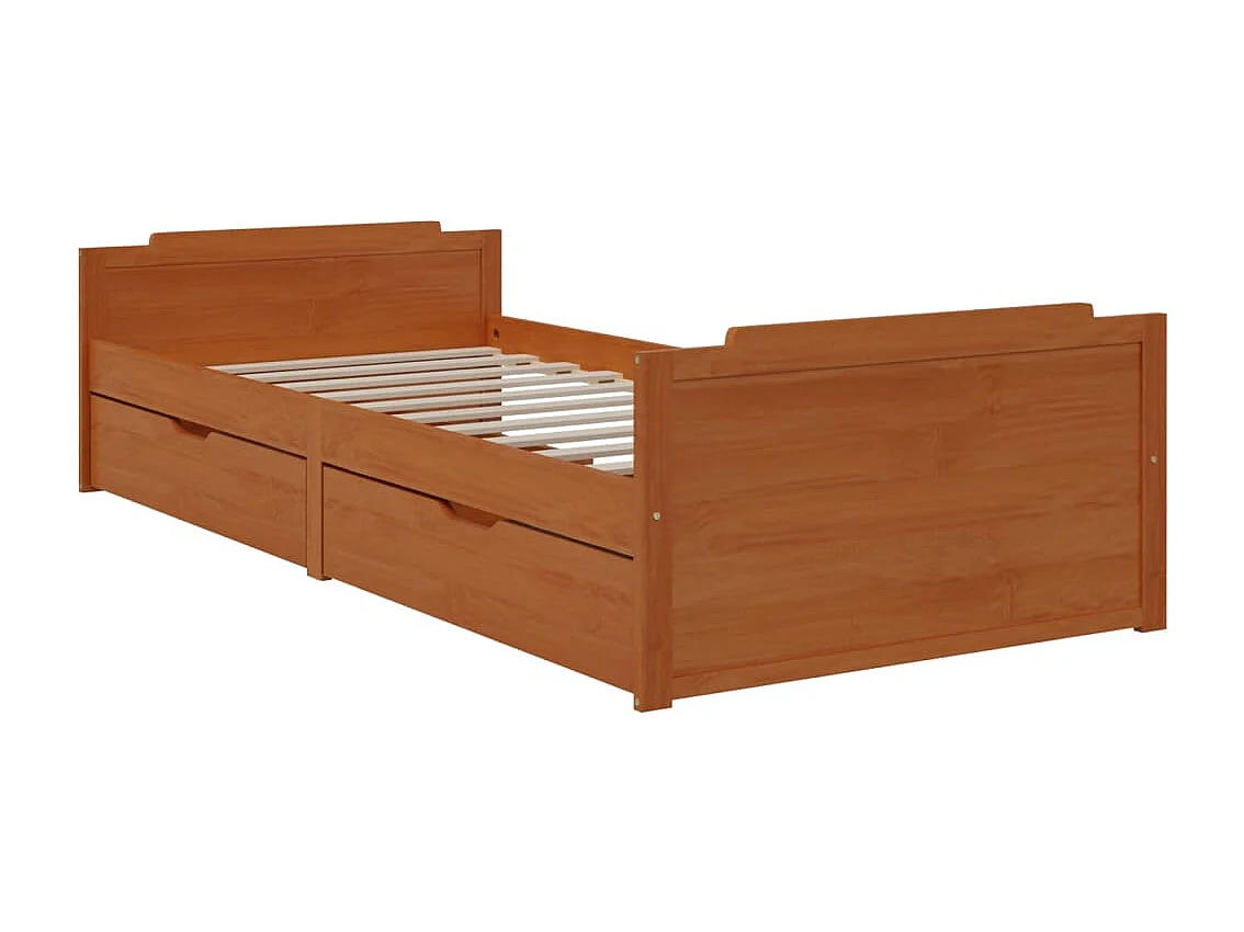 Estrutura cama c/ gavetas 90x200 cm pinho maciço castanho mel