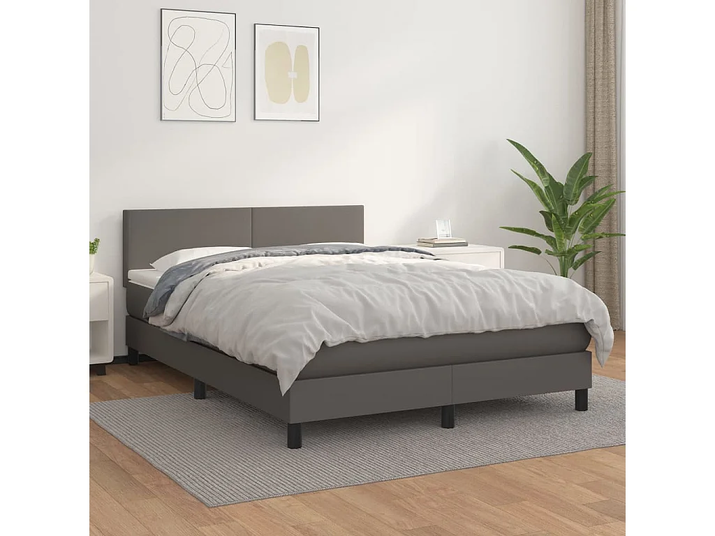Cama com molas/colchão 140x200 cm couro artificial cinzento