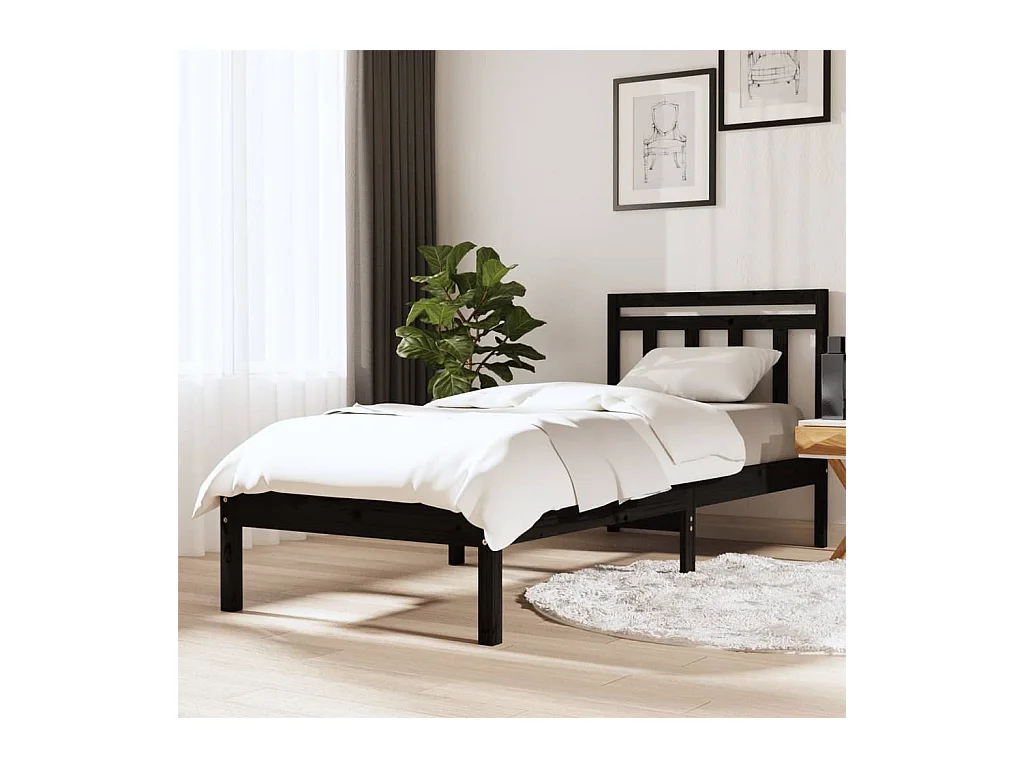 Bedframe massief grenenhout zwart 100x200 cm