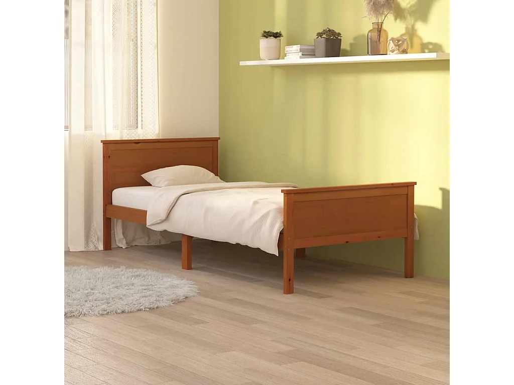 Estructura de cama madera maciza pino marrón miel 90x200 cm