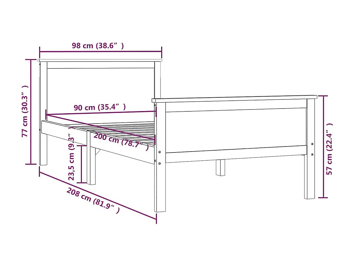 Estructura de cama madera maciza pino marrón miel 90x200 cm
