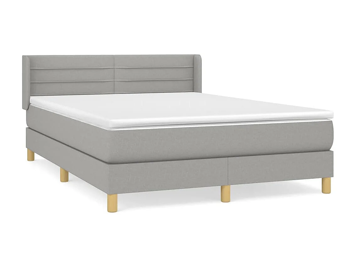 Cama box spring con colchón tela gris claro 140x190 cm