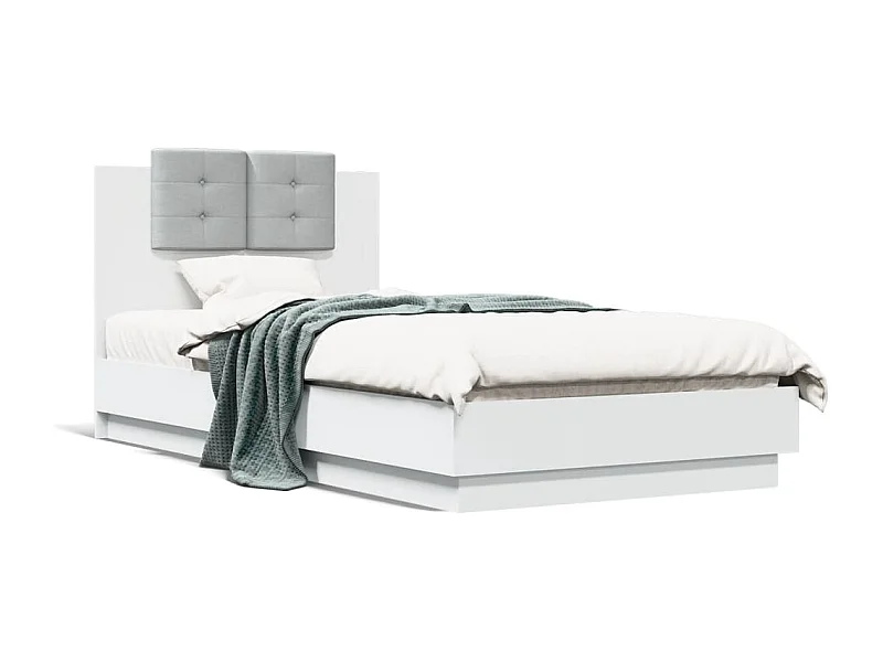 Estructura de cama con cabecero y luces LED blanco 90x190 cm