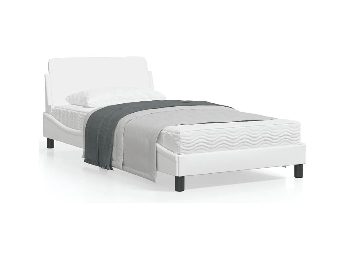 Estrutura cama c/ cabeceira 100x200 cm couro artificial branco