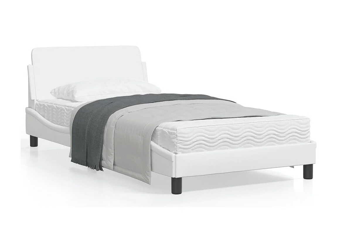 Estrutura cama c/ cabeceira 100x200 cm couro artificial branco