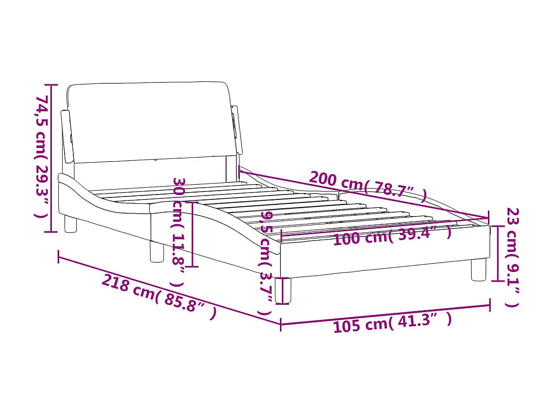 Estrutura cama c/ cabeceira 100x200 cm couro artificial branco