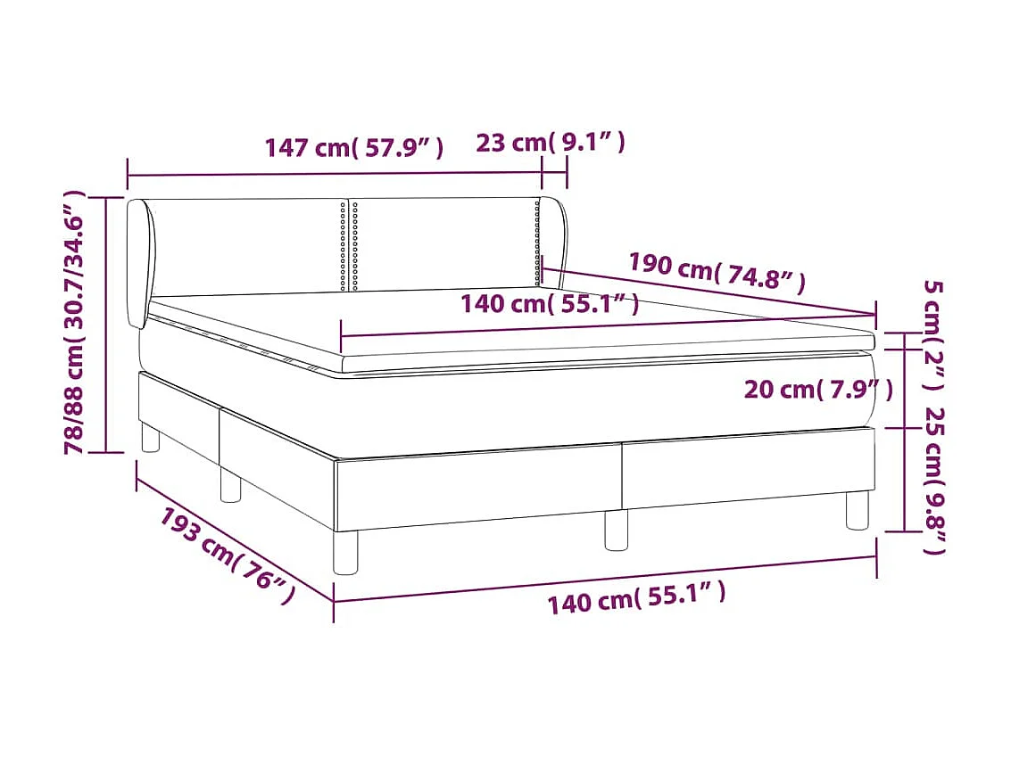 Lit à sommier tapissier avec matelas Gris clair 140x190cm Tissu