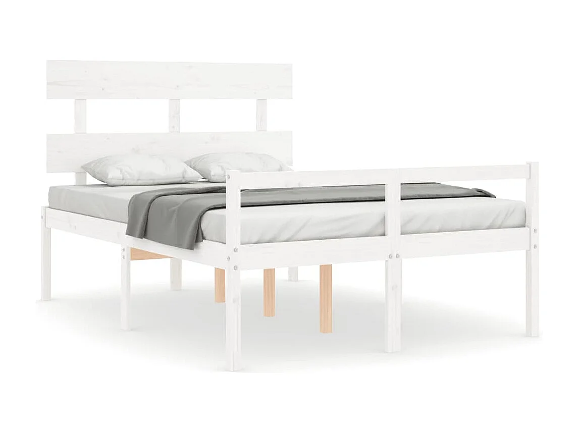 Estrutura de cama de casal c/ cabeceira madeira maciça branco