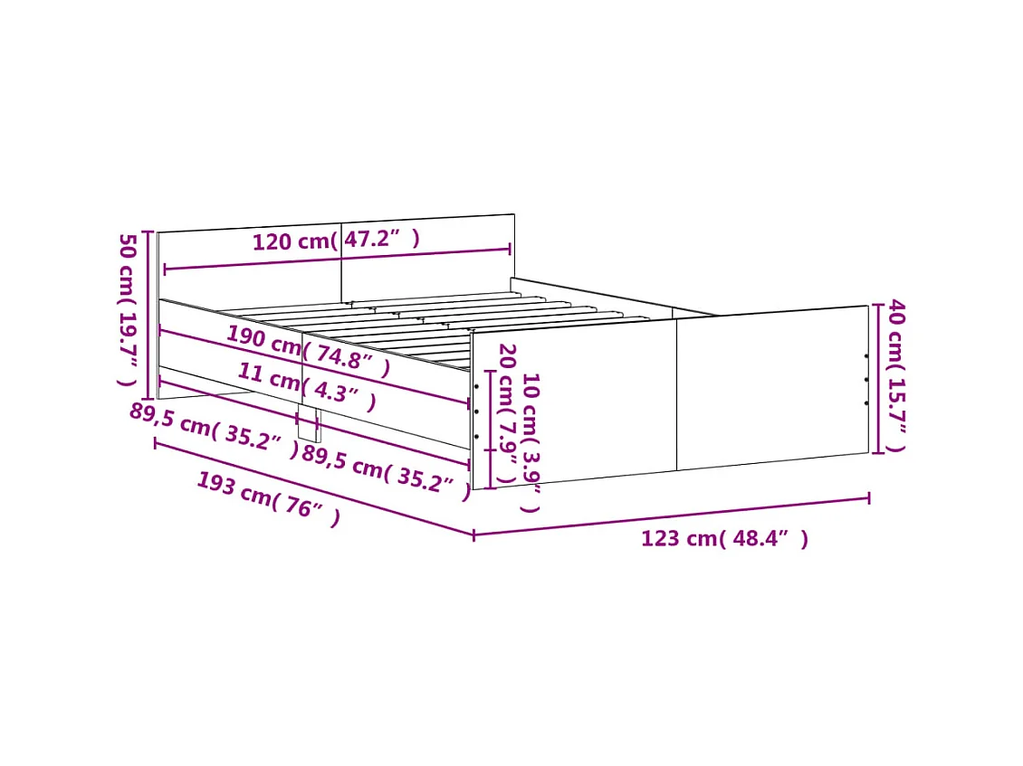 Cadre de lit avec tête de lit/pied de lit blanc 120x190 cm