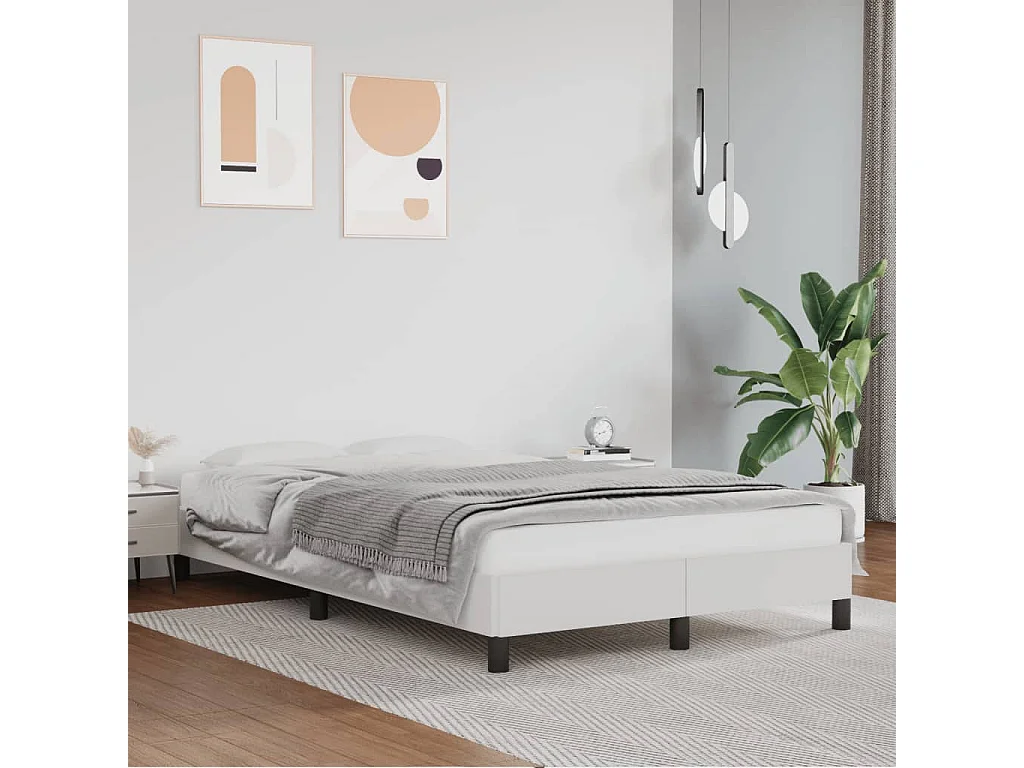 Estructura de cama cuero sintético blanco 120x190 cm