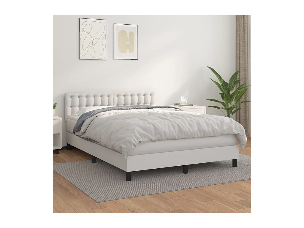 Cama com molas/colchão 140x190 cm couro artificial branco