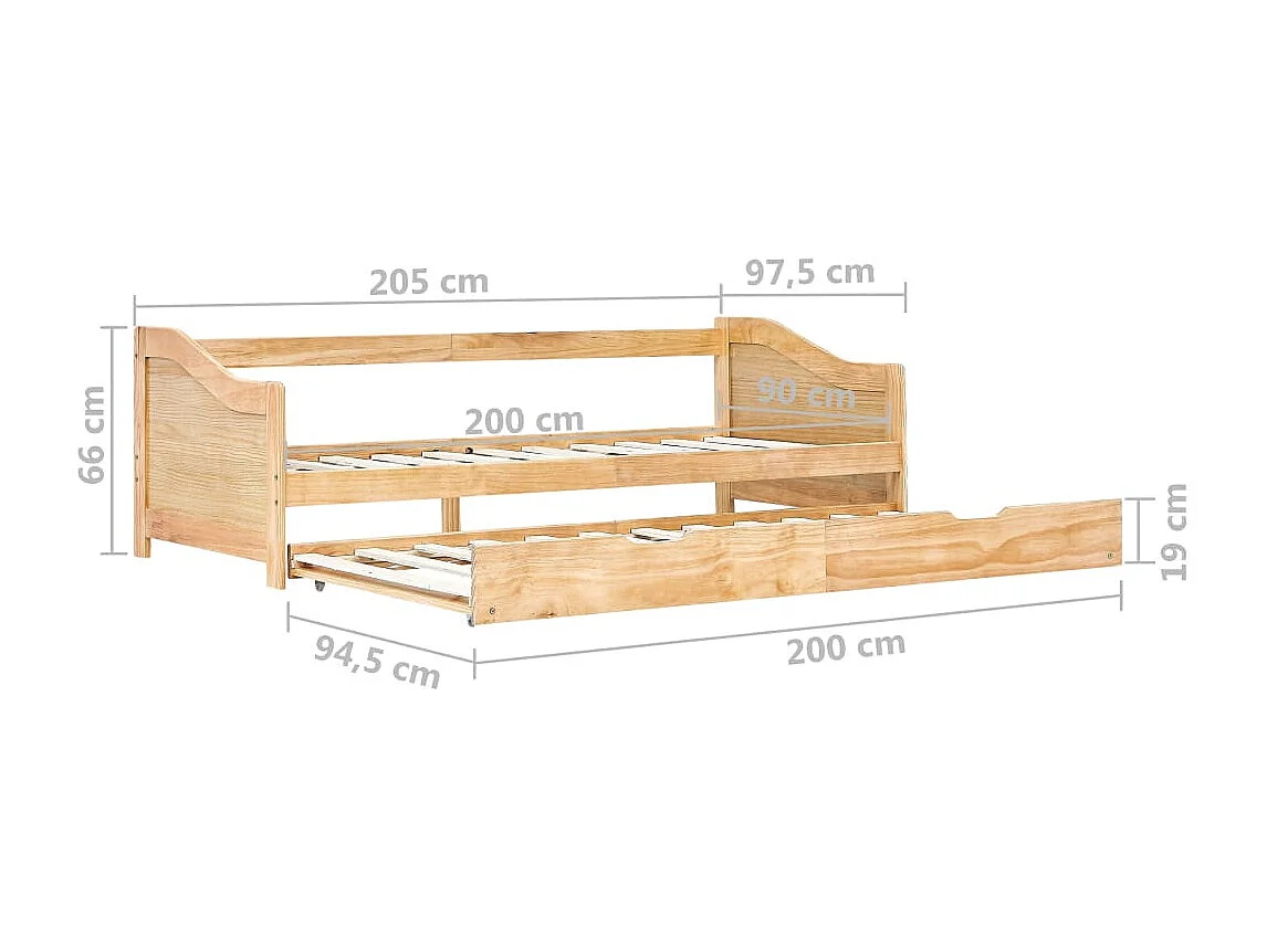 Cadre de lit extensible Bois de pin 90x200 cm