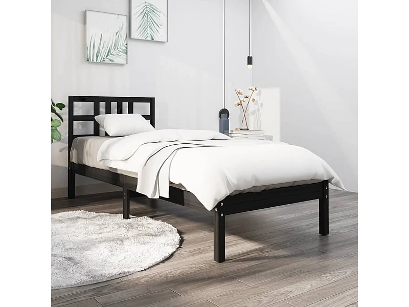 Estrutura de cama 100x200 cm madeira maciça preto