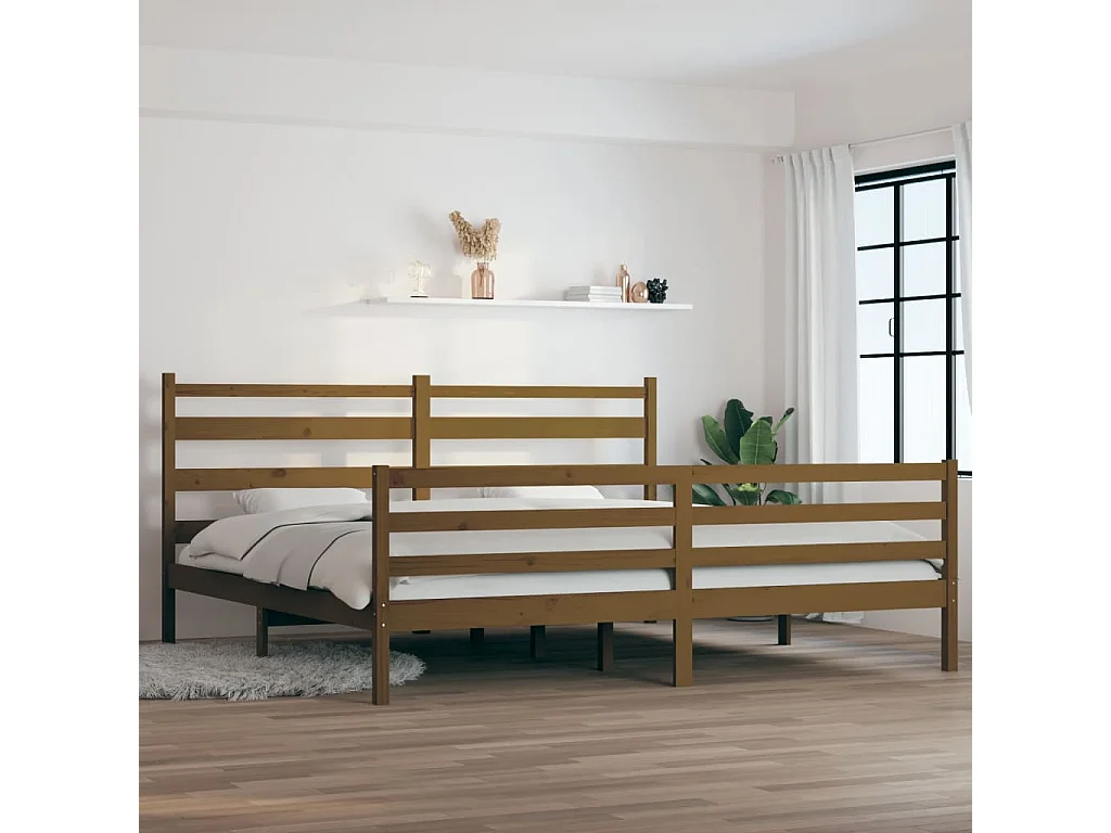 Estrutura de cama 200x200 cm pinho maciço castanho mel