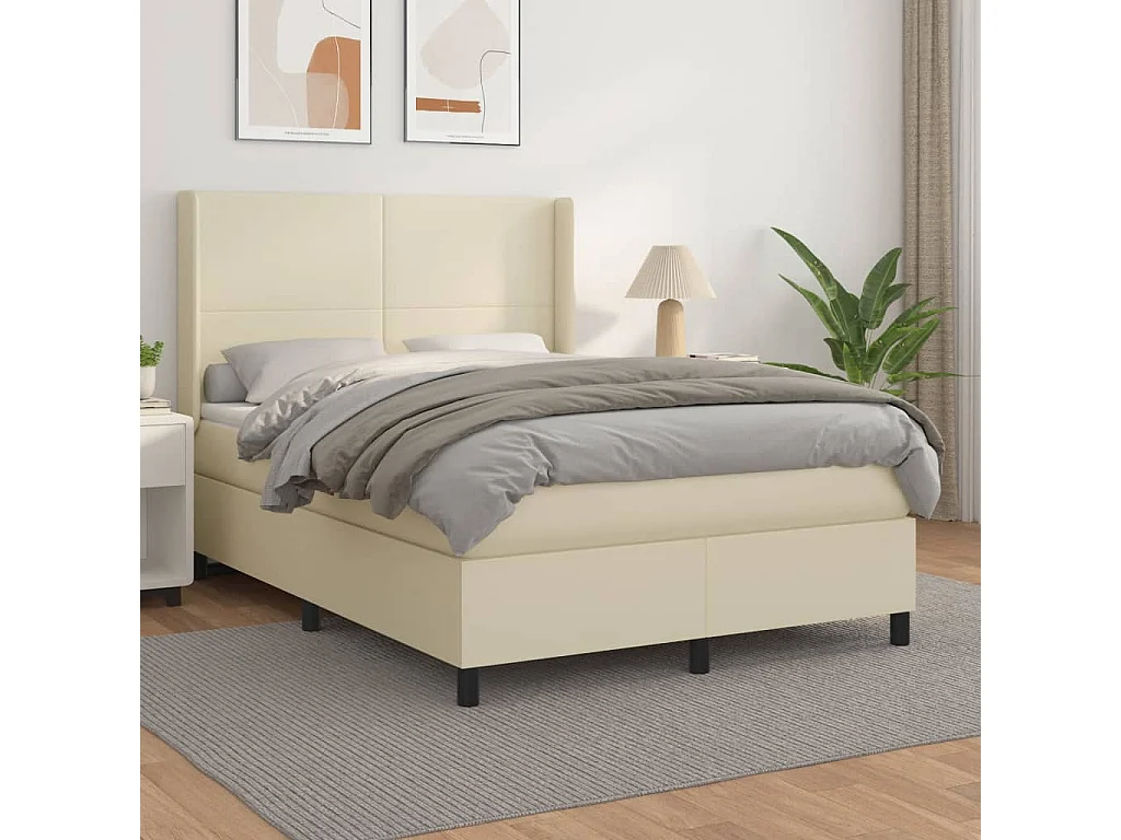 Lit à sommier tapissier avec matelas Crème 140x190cm Similicuir
