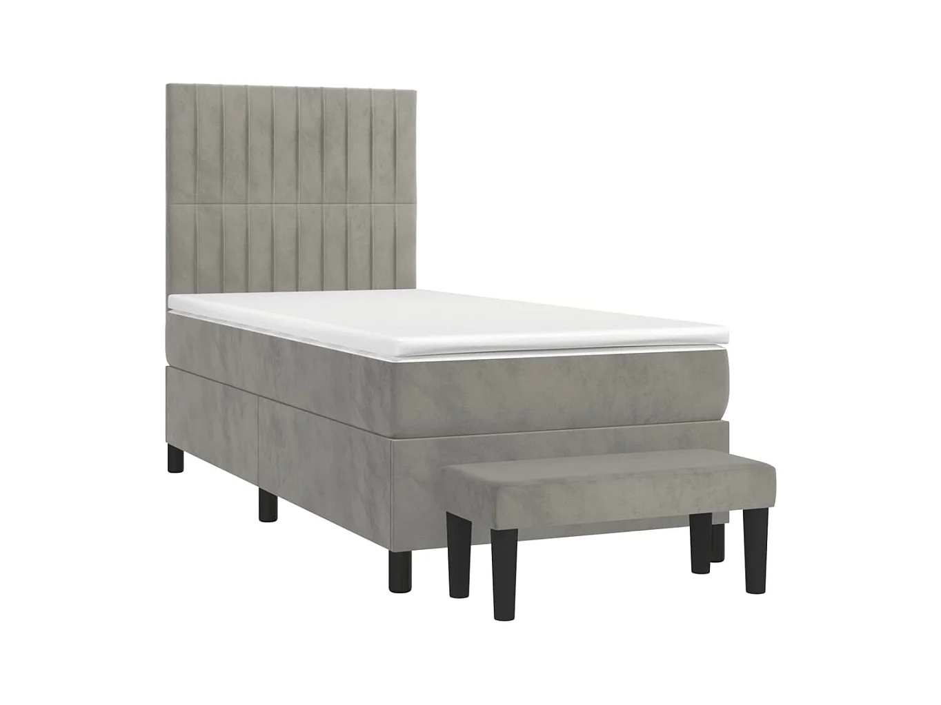 Lit à sommier tapissier et matelas Gris clair 100x200cm Velours