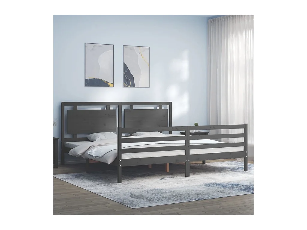 Bedframe met hoofdbord massief hout grijs 200x200 cm