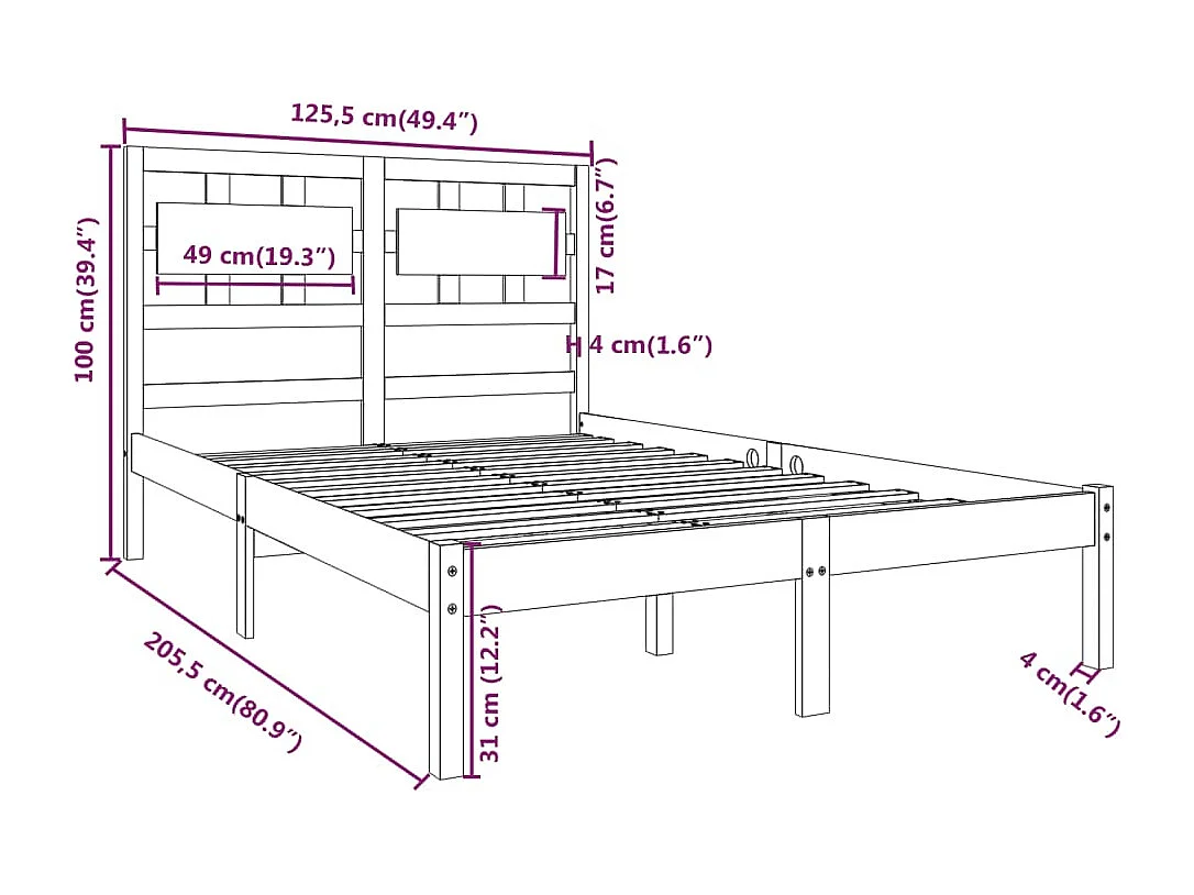 Estructura de cama madera maciza de pino blanca 120x200 cm