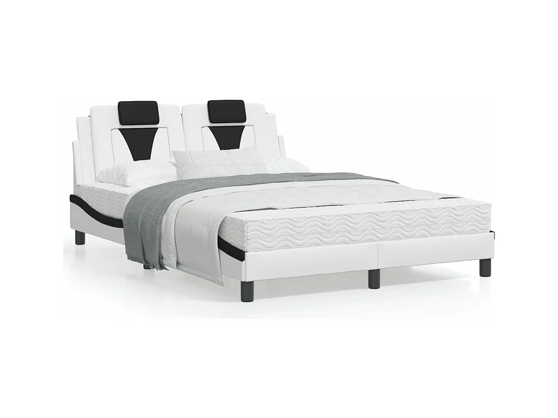 Estructura cama cabecero cuero sintético blanco negro 120x200cm