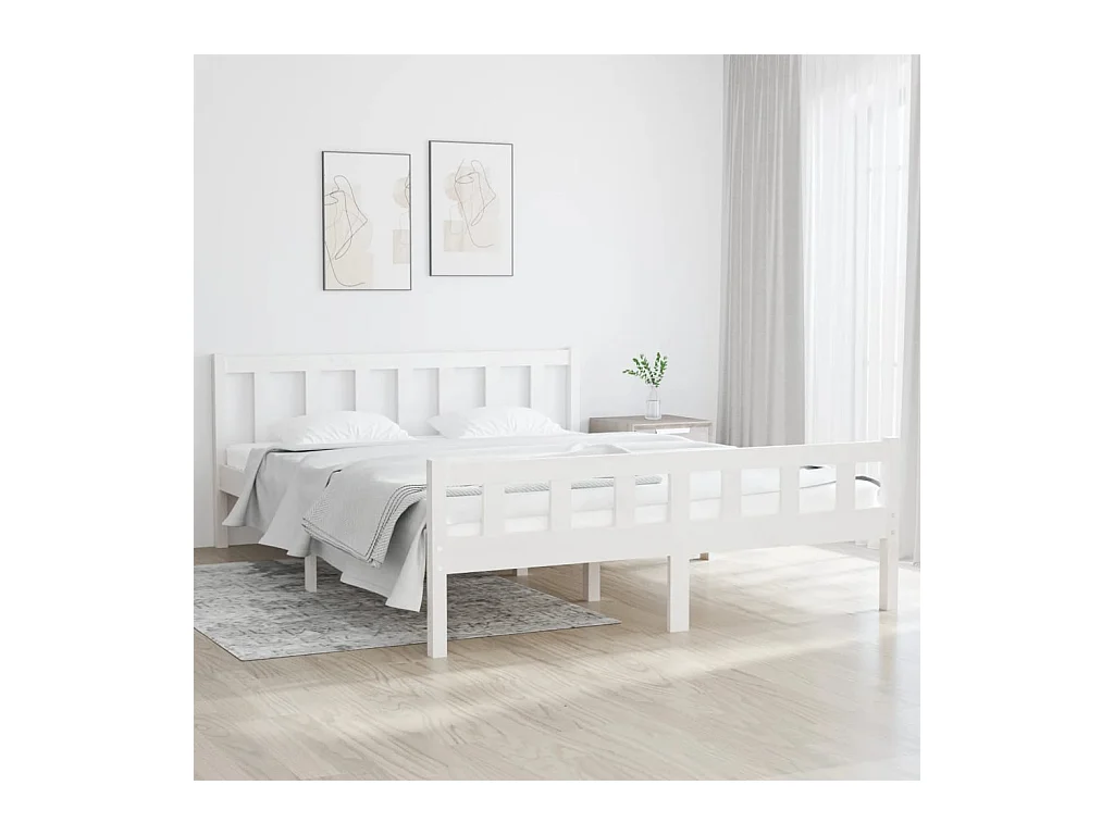 Estructura de cama King Size madera maciza blanco 150x200 cm