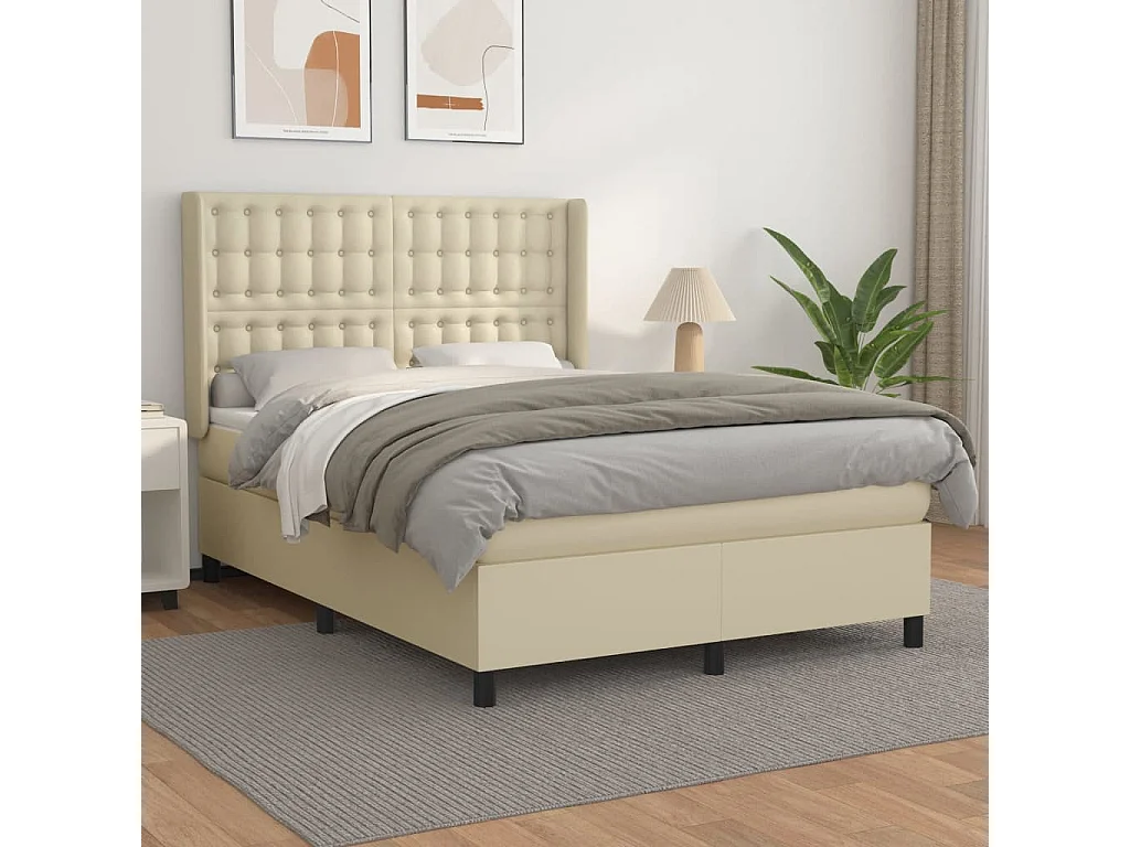 Lit à sommier tapissier avec matelas Crème 140x190cm Similicuir