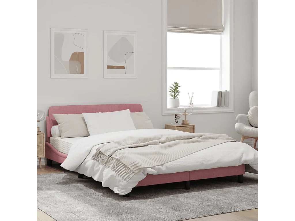 Estrutura de cama c/ cabeceira 120x200 cm veludo rosa
