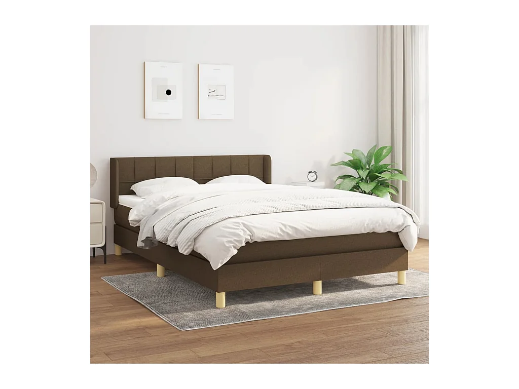 Cama box spring con colchón tela marrón oscuro 140x190 cm