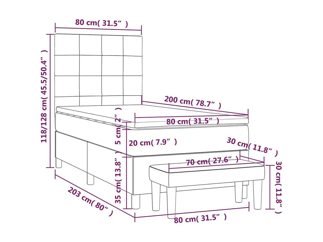 Lit à sommier tapissier avec matelas Bleu 80x200 cm Tissu