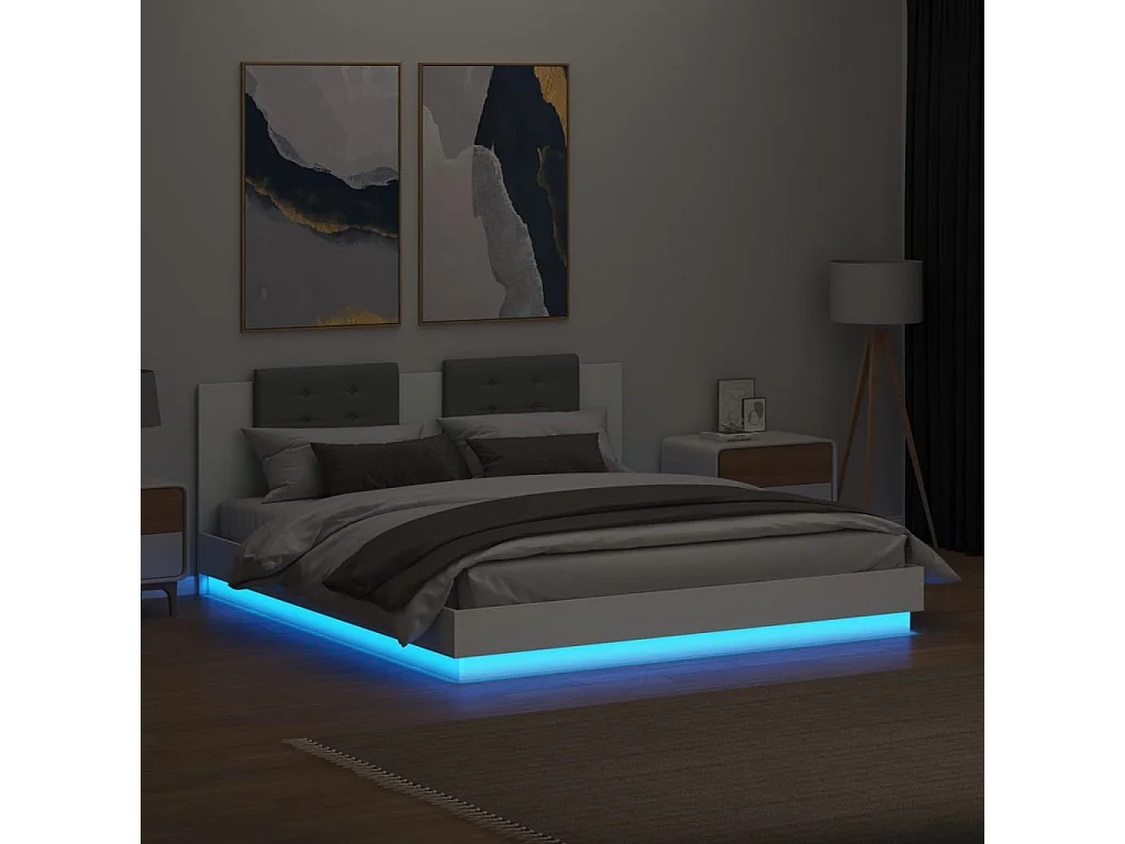 Estructura de cama con cabecero y luces LED blanco 200x200 cm