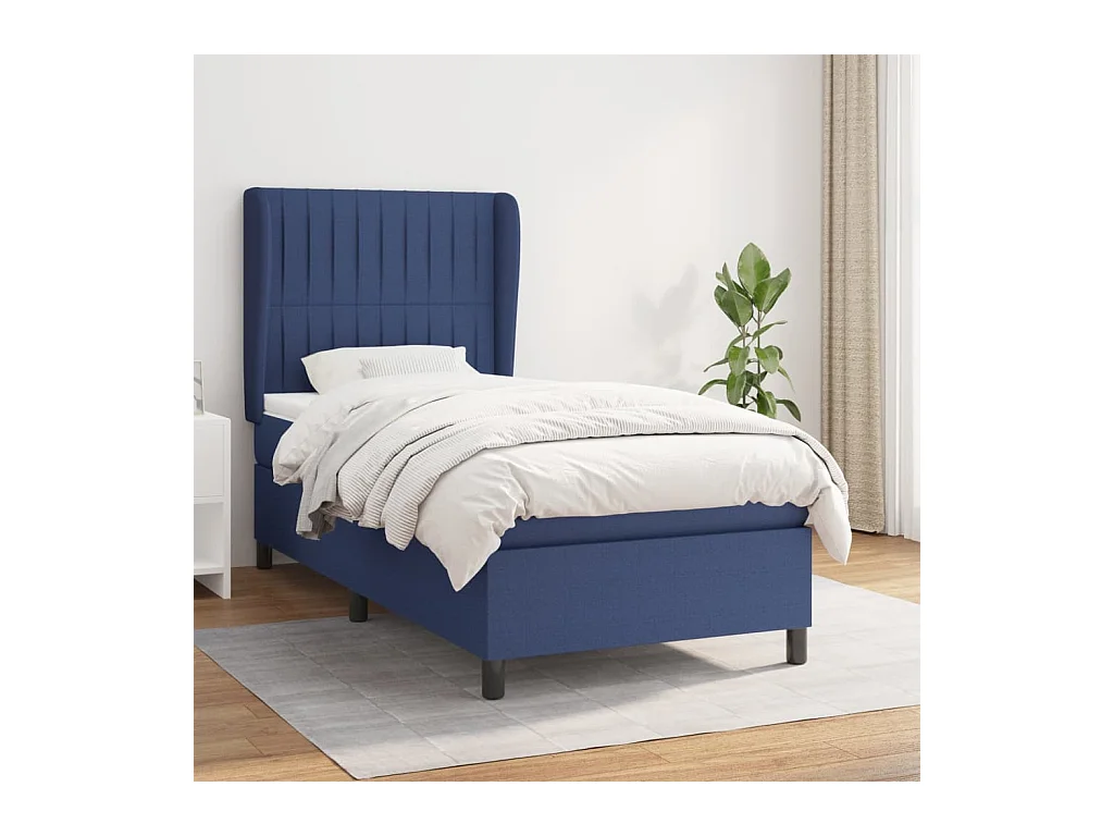 Boxspring met matras stof blauw 90x200 cm
