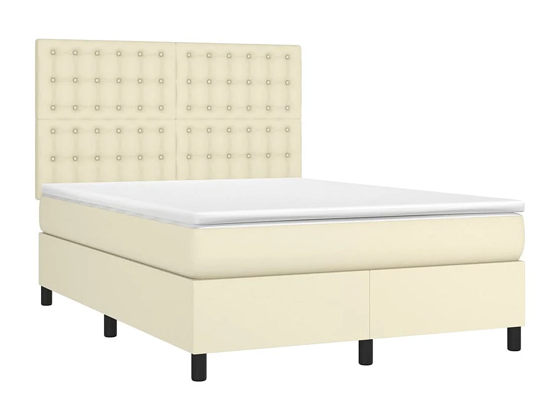 Lit à sommier tapissier avec matelas Crème 140x190cm Similicuir