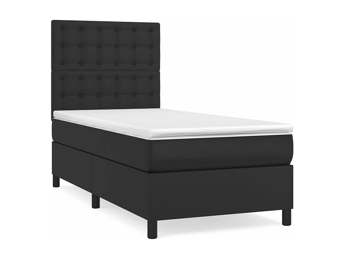 Cama box spring con colchón cuero sintético negro 90x190 cm