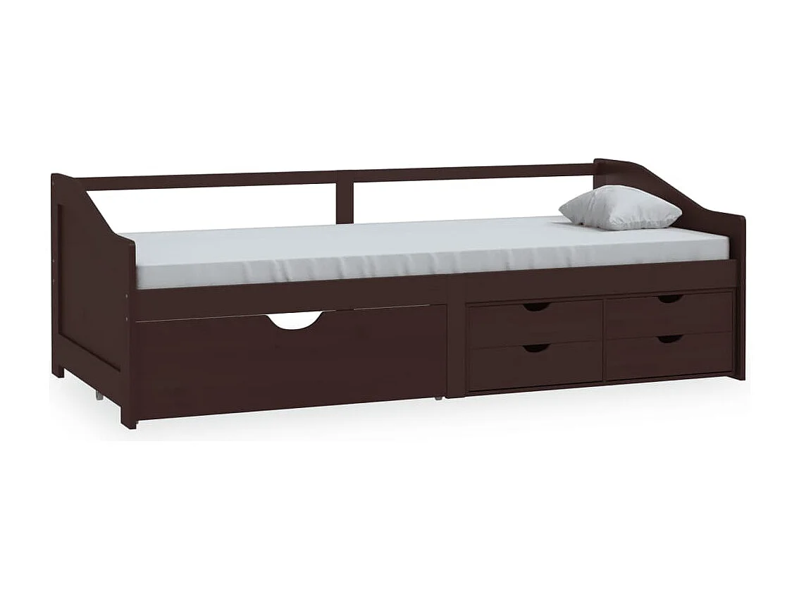 Lit de repos 3 places à tiroirs Marron foncé Pin 90x200 cm