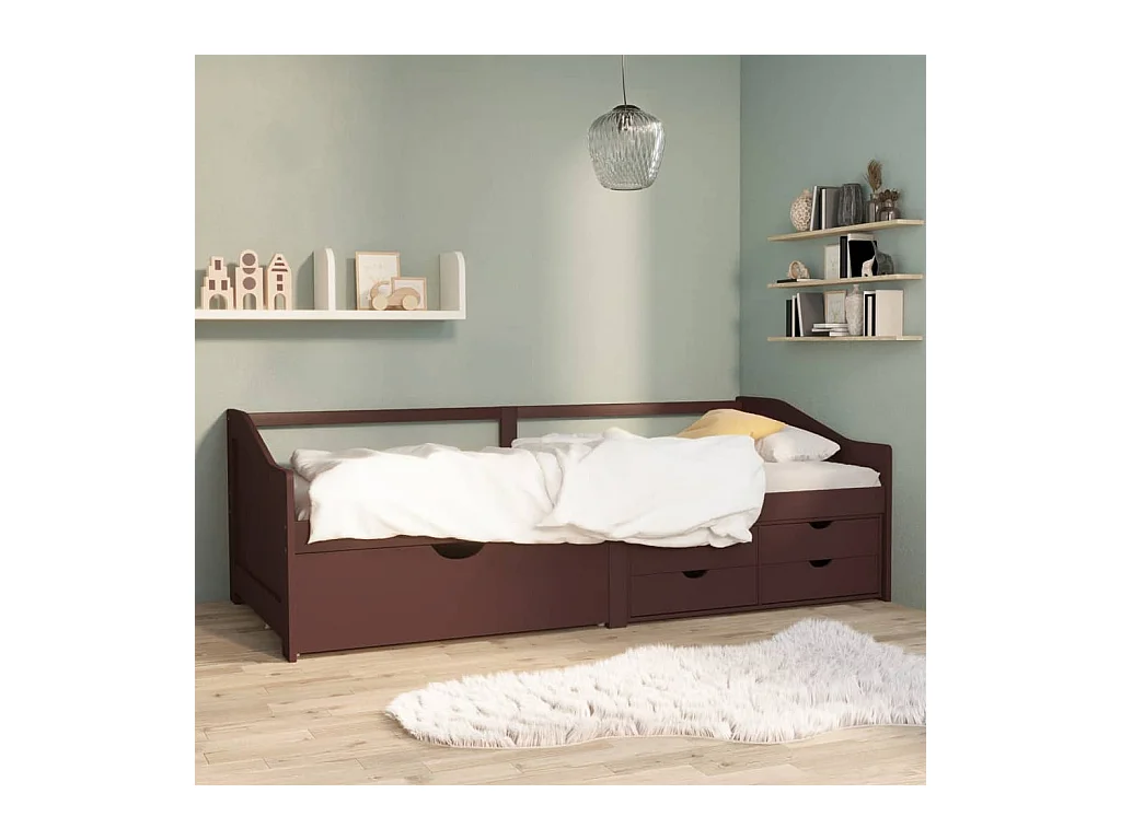 Sofá-cama 3 lugares c/ gavetas 90x200 cm pinho castanho-escuro