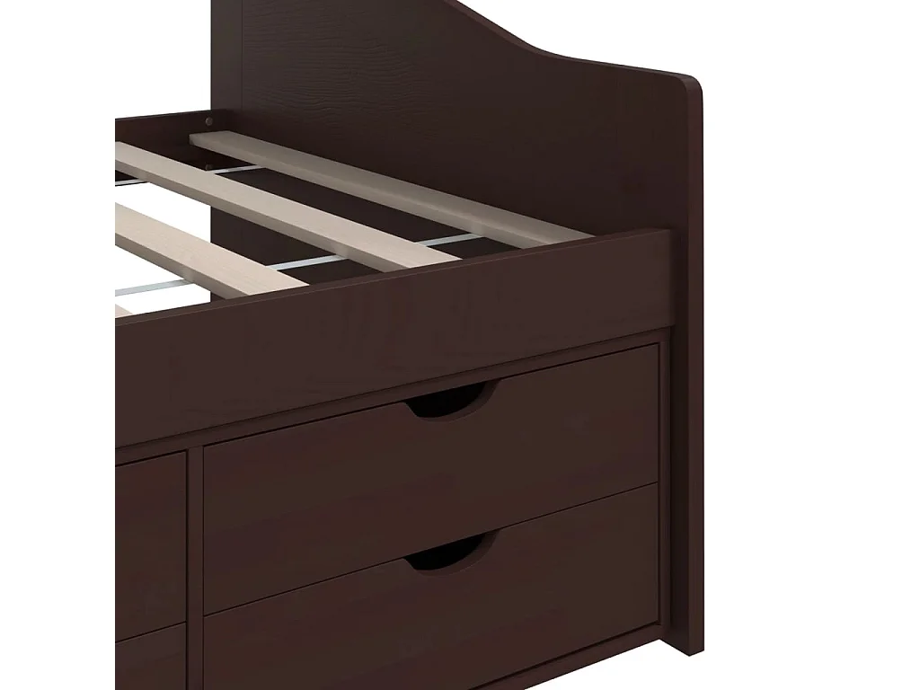 Lit de repos 3 places à tiroirs Marron foncé Pin 90x200 cm