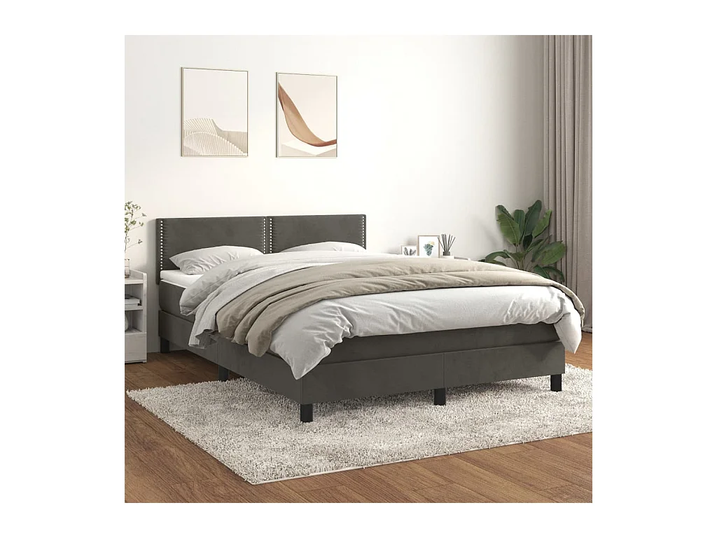 Lit à sommier tapissier et matelas Gris foncé 140x200cm Velours