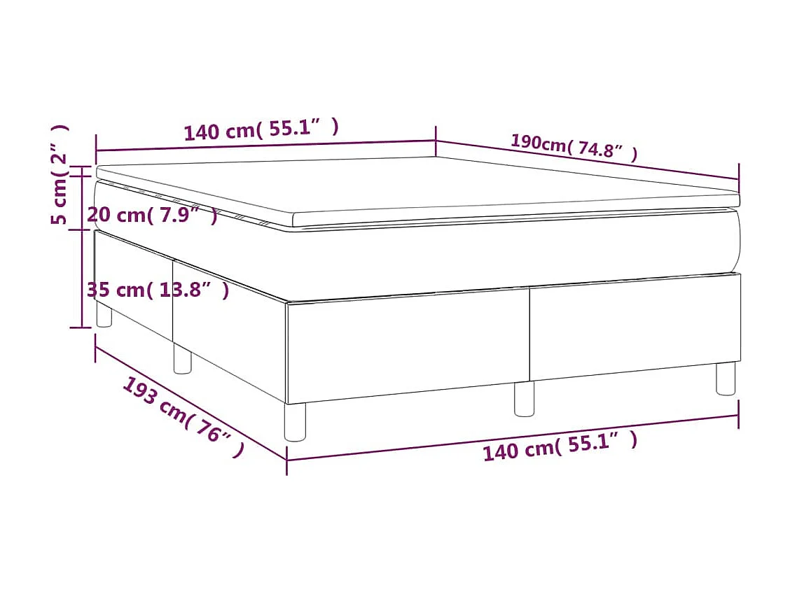 Cama box spring con colchón tela negro 140x190 cm