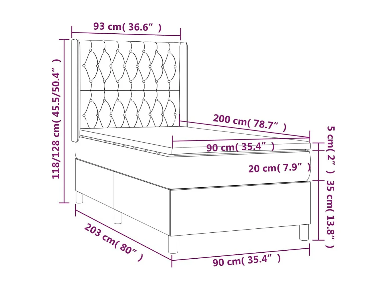 Cama com molas/colchão 90x200 cm tecido cinza-claro