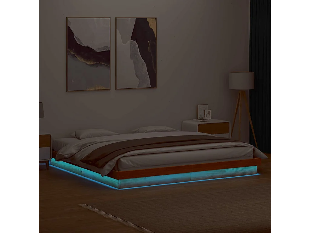Estructura de cama LED madera maciza pino marrón cera 180x200cm