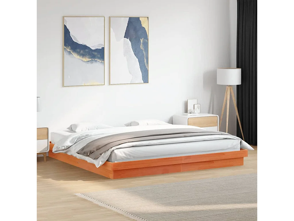 Estrutura de cama c/ LEDs 180x200 cm pinho maciço castanho mel