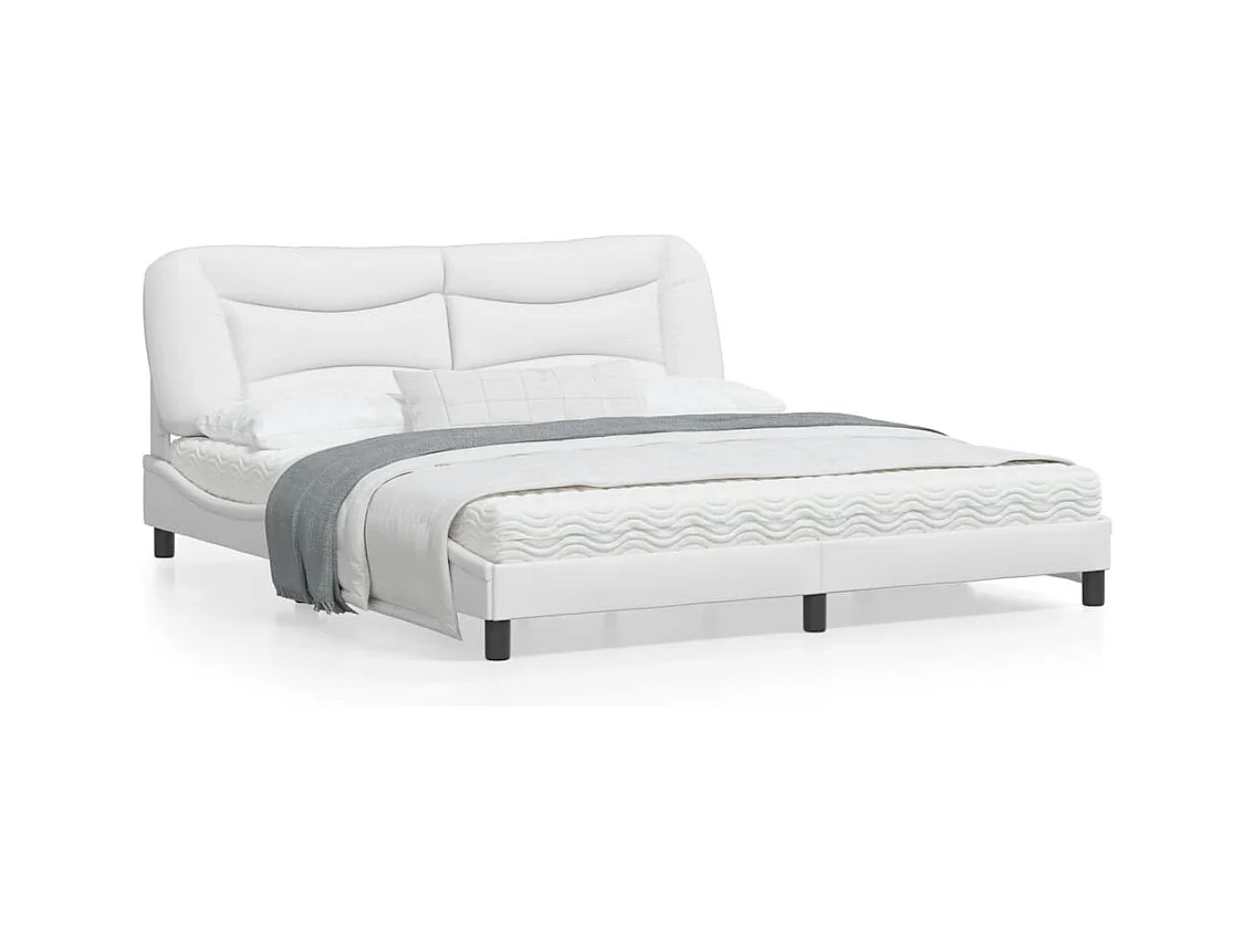Estructura de cama cabecero cuero sintético blanco 180x200 cm