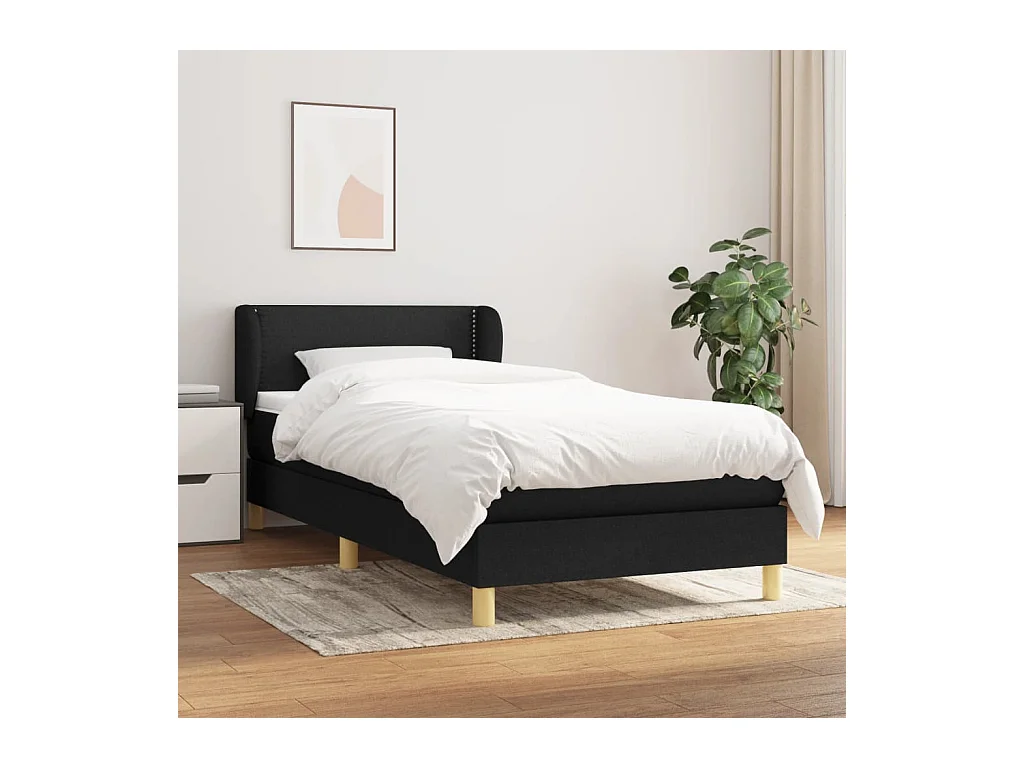 Cama box spring con colchón tela negro 80x200 cm