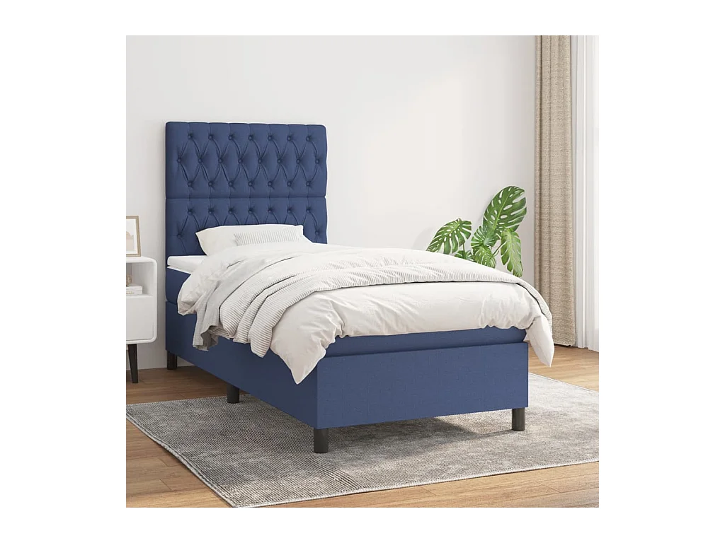 Boxspring met matras stof blauw 90x200 cm