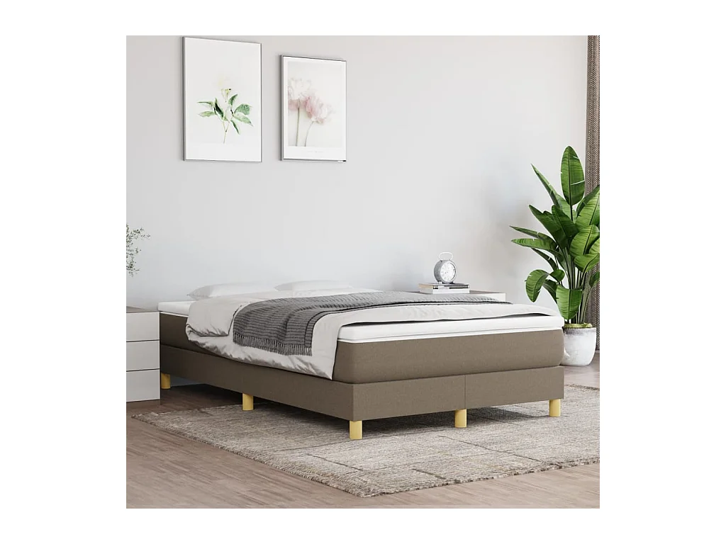 Cama box spring con colchón tela gris taupe 120x200 cm